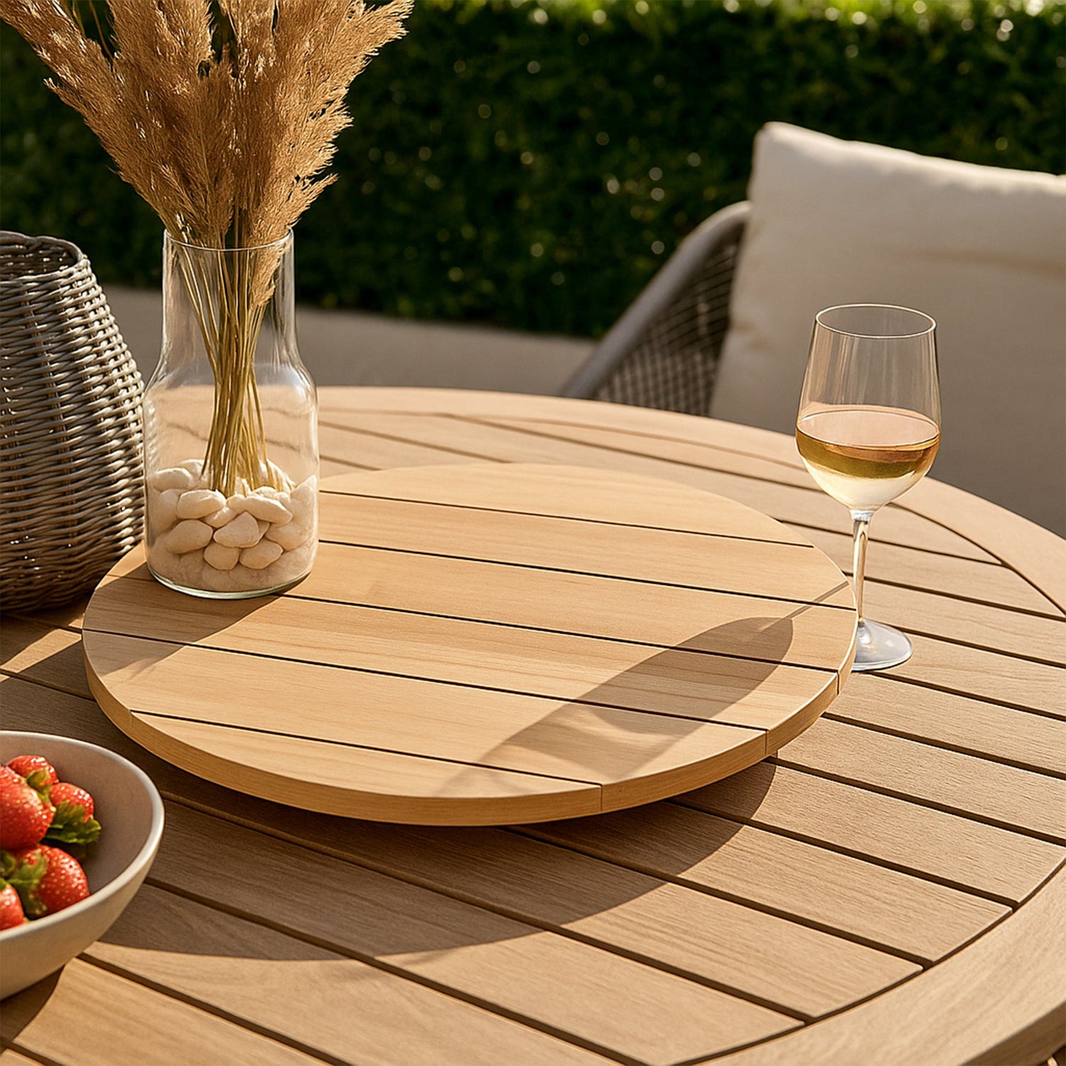 Natural Teak Slatted Lazy Susan 31