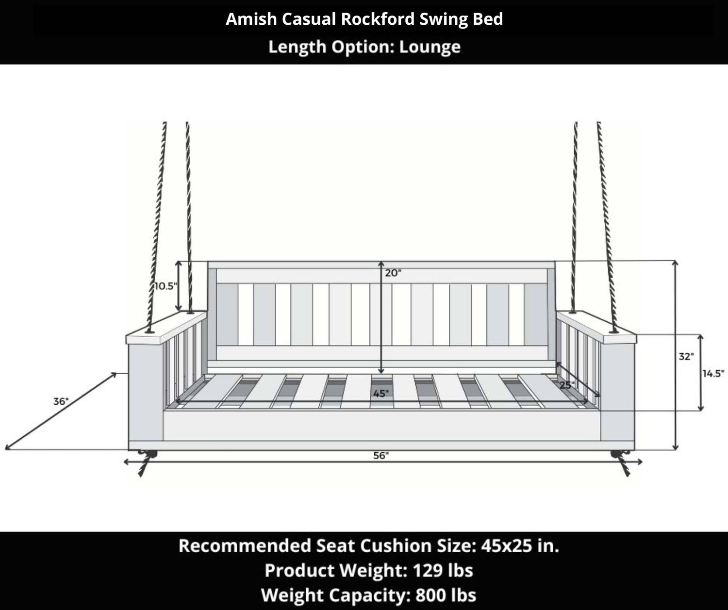 Amish Casual Rockford Daybed Swing Package with Included Cushions, Lounge, Oak Stain with Clearcoat