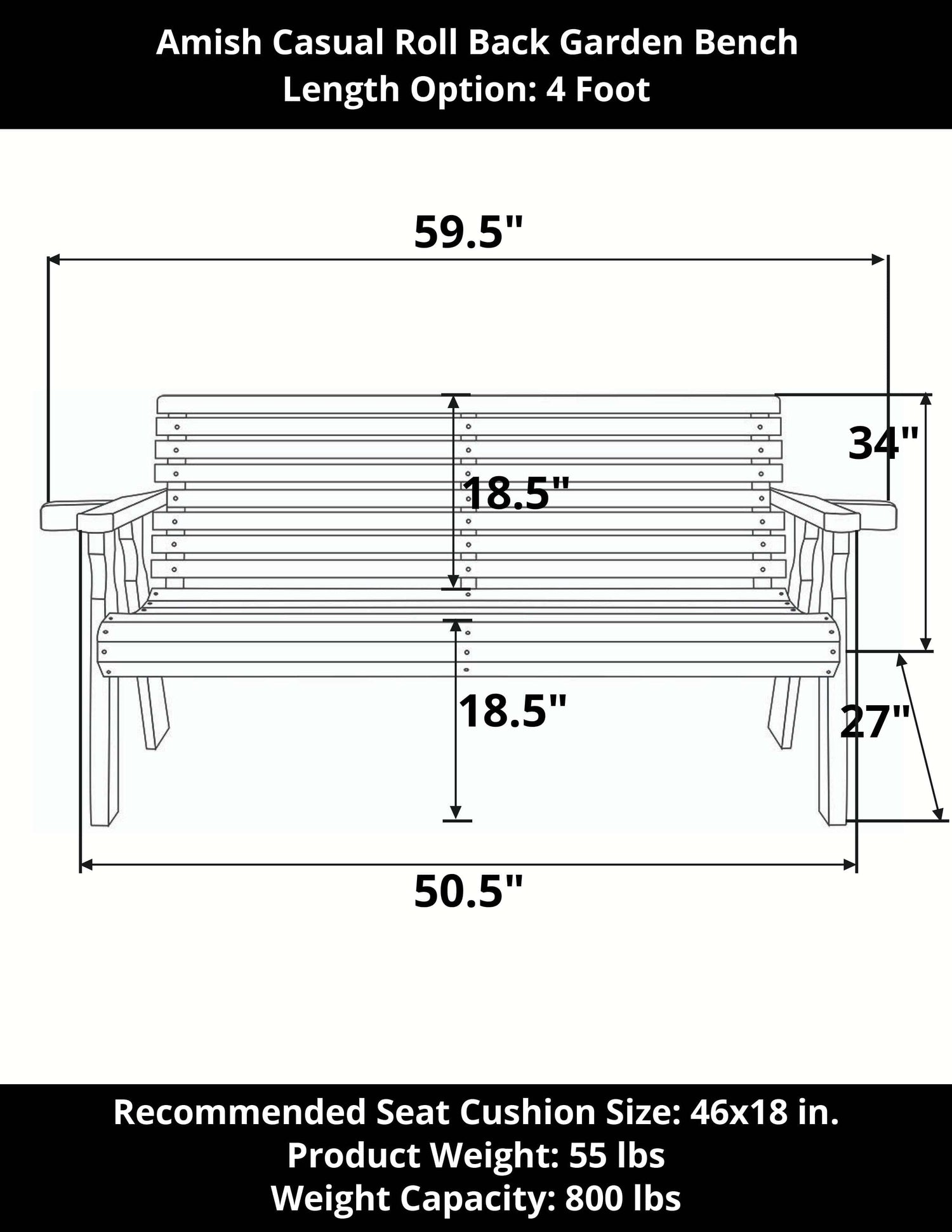 Amish Casual Waterford Hanging Bed Swing for Porch, 5 Ft Dark Walnut with Clearcoat