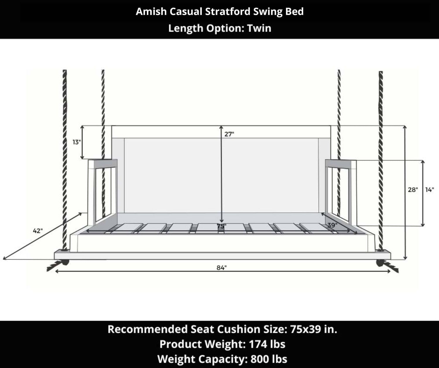 Amish Causal Stratford Porch Swing Bed in Dovetail Grey