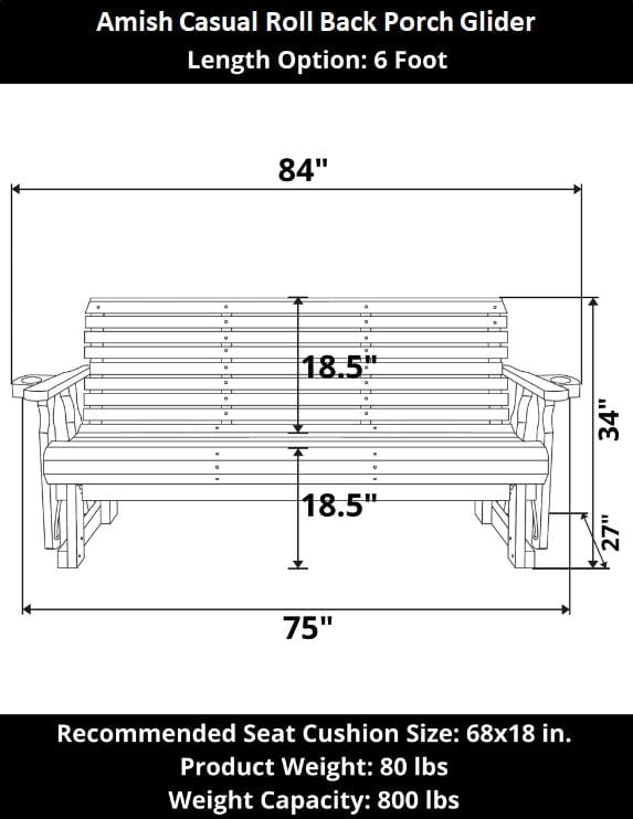 Amish Casual Heavy Duty Roll Back 6 Foot Treated Porch Glider