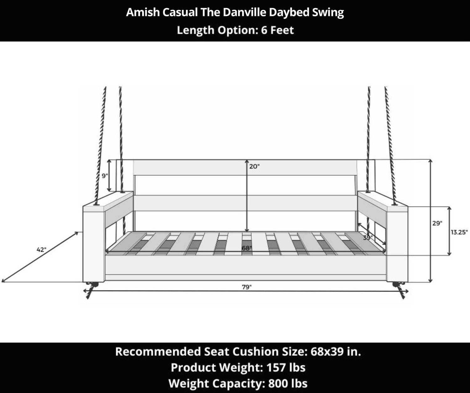 Amish Casual The Danville Daybed Swing, 6 ft, Cedar