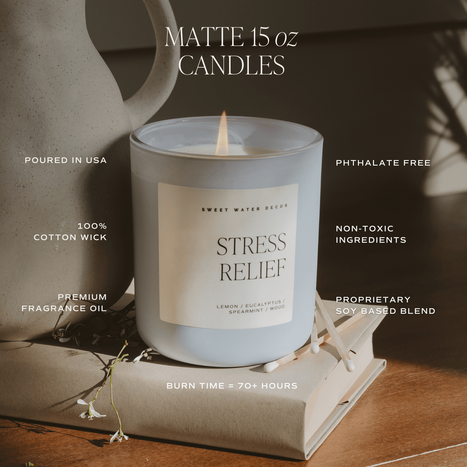 Forever and Always Soy Candle - Blue Matte Jar - 15 oz (Cashmere and Vanilla)