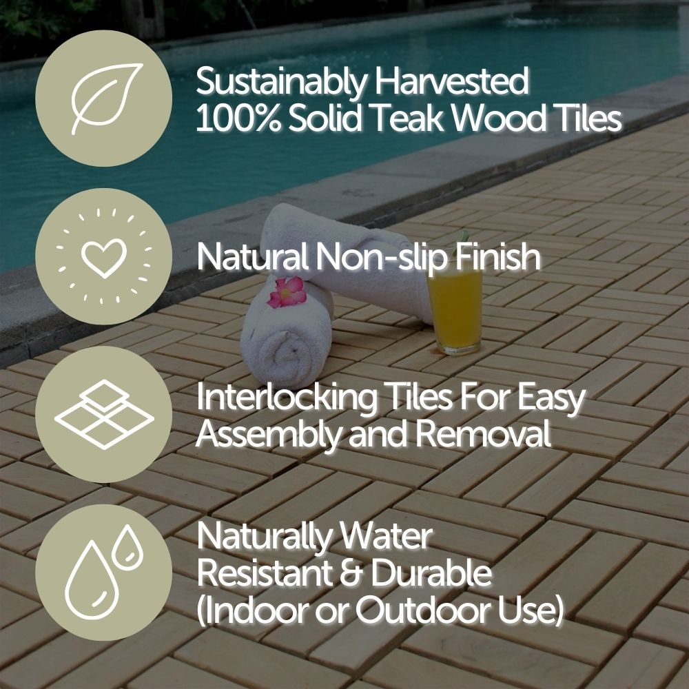 Coastal Natural Teak Outdoor Interlocking Tiles, 12 Slat (10 sq ft)