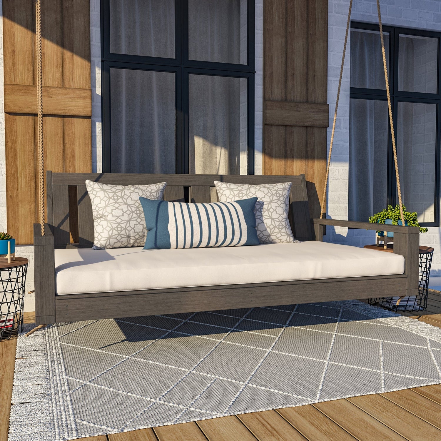 Amish Casual Twin Uptown Porch Swing Bed in Dark Walnut Stain