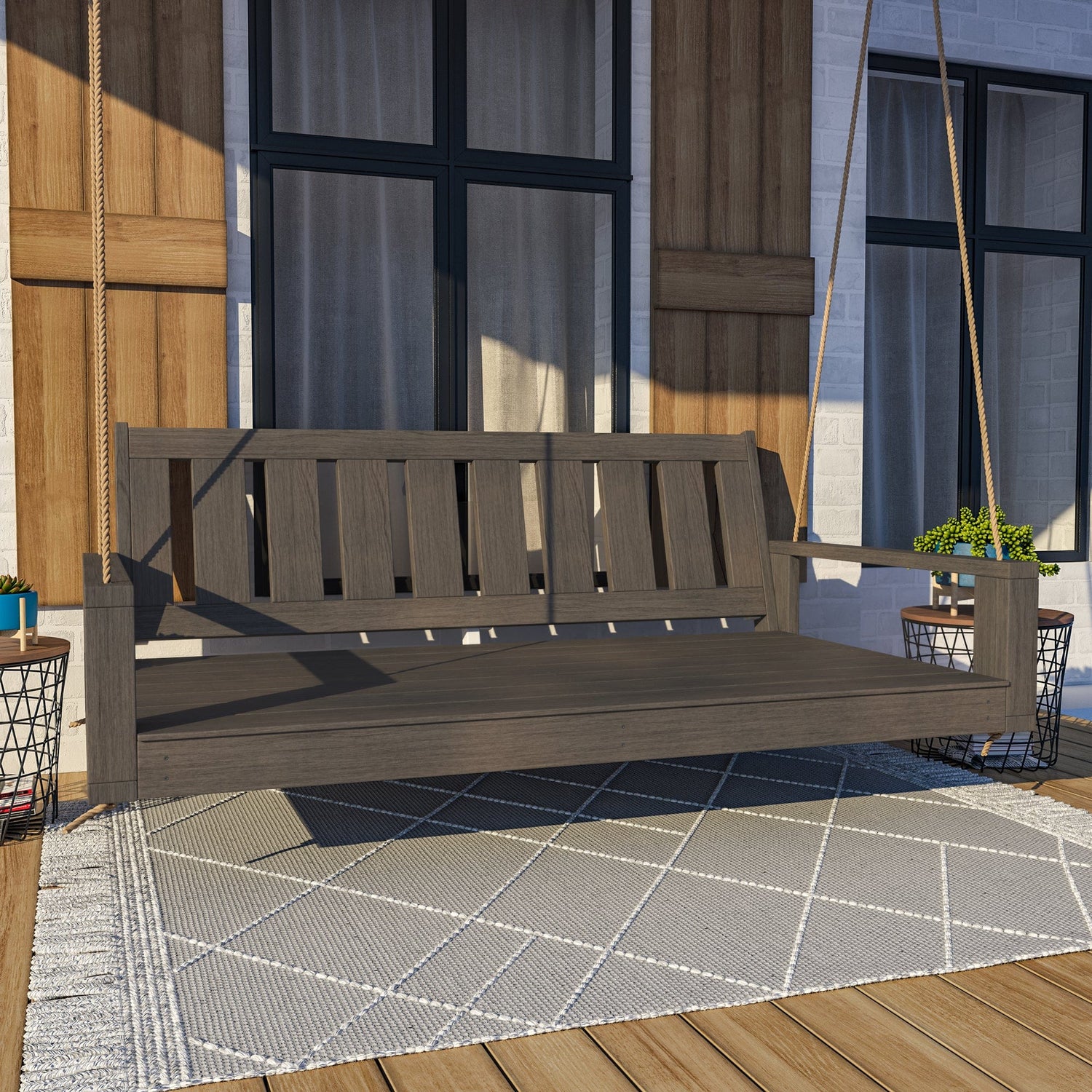 Amish Casual 6 Foot Uptown Porch Swing Bed in Clearcoat Dark Walnut Stain