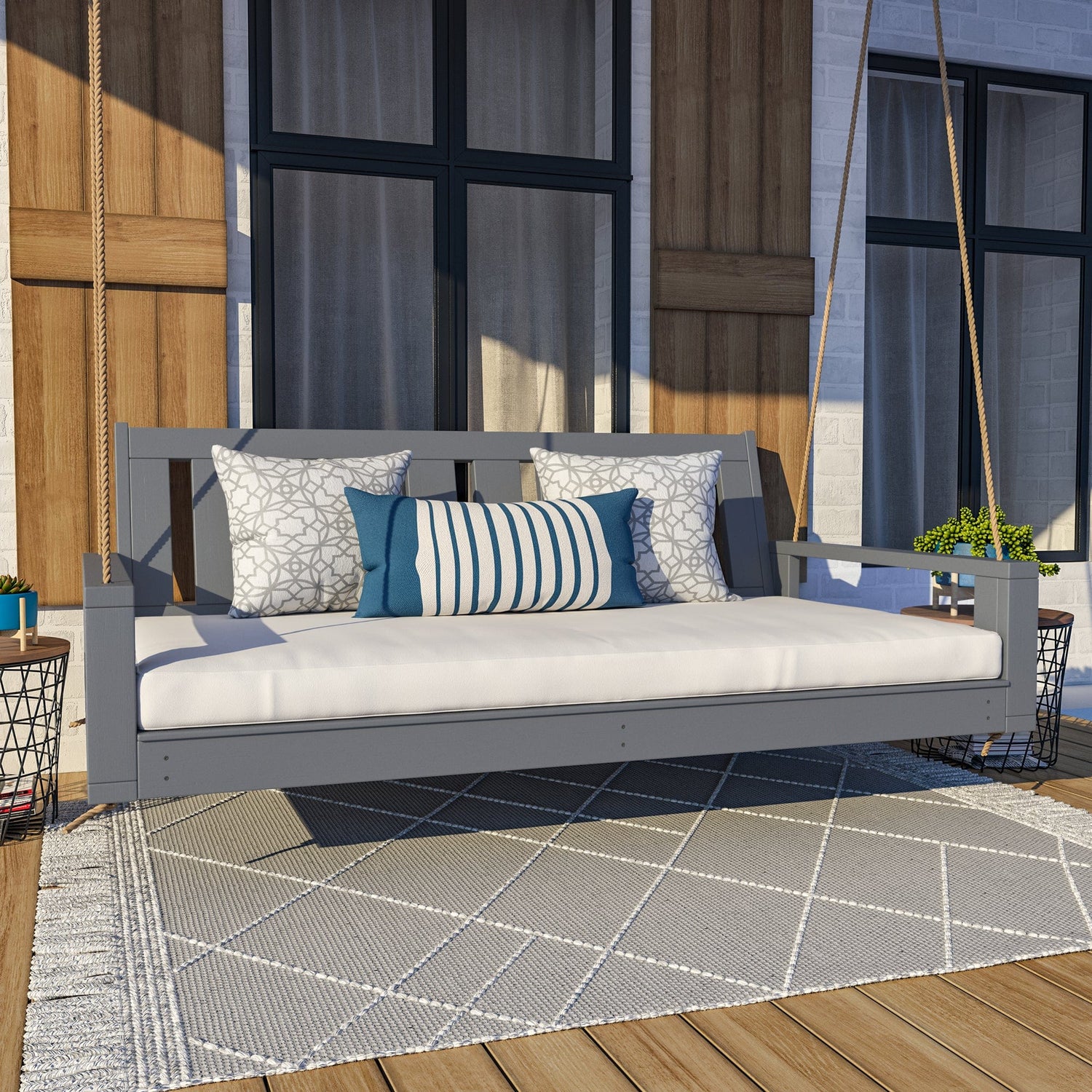 Amish Casual 5 Foot Uptown Porch Swing Bed in Dovetail Grey Paint