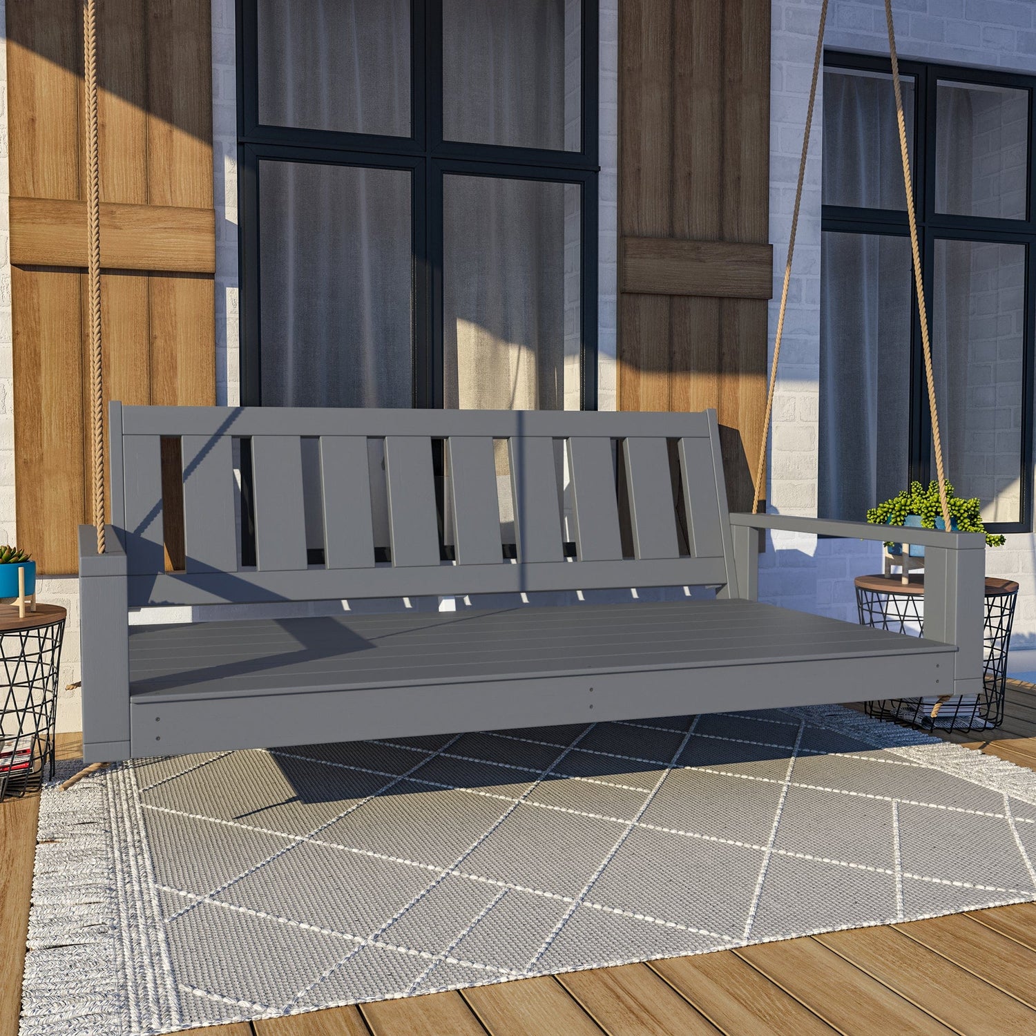 Amish Casual 6 Foot Uptown Porch Swing Bed in Dovetail Grey Paint