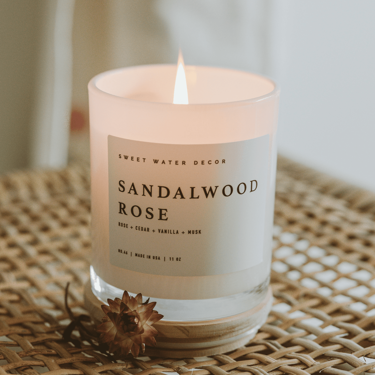 Sandalwood Rose Soy Candle - White Jar - 11 oz