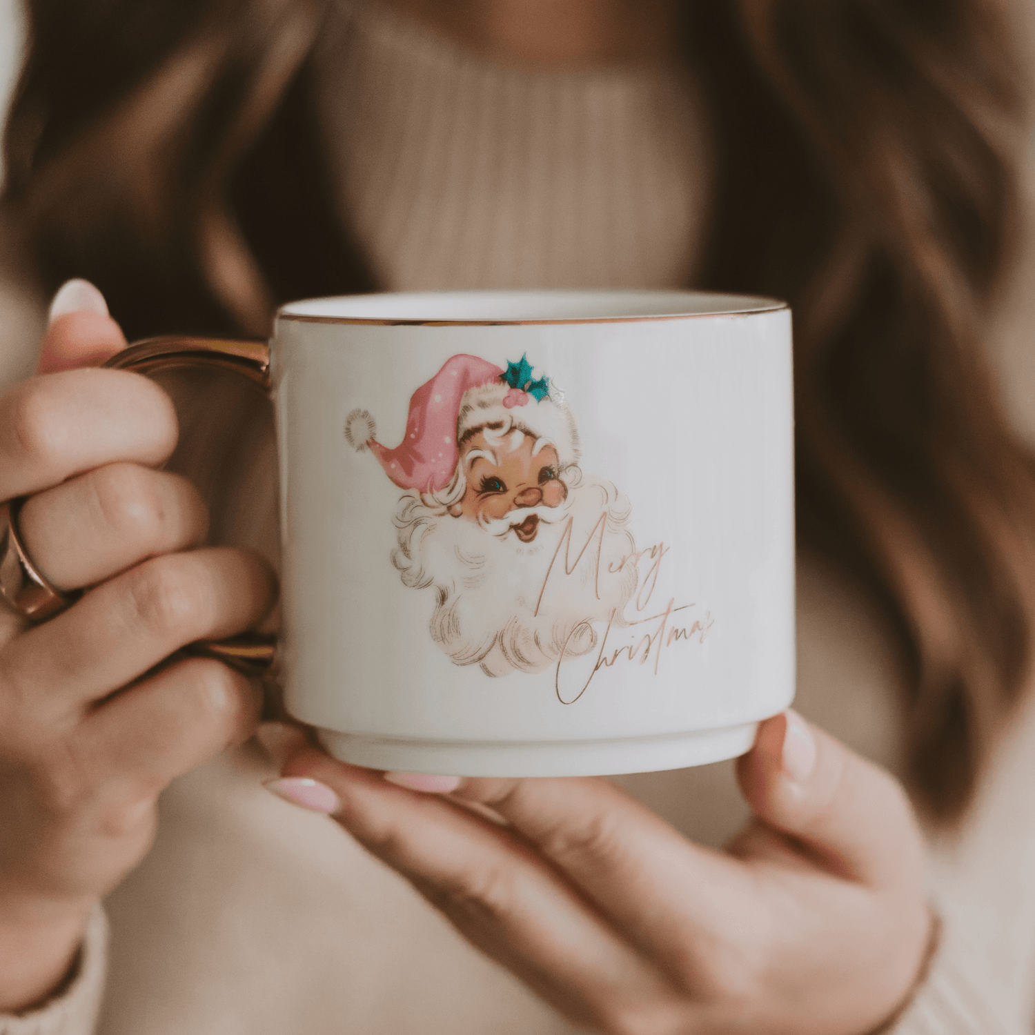 Vintage Santa 14 oz Gold Handle Coffee Mug