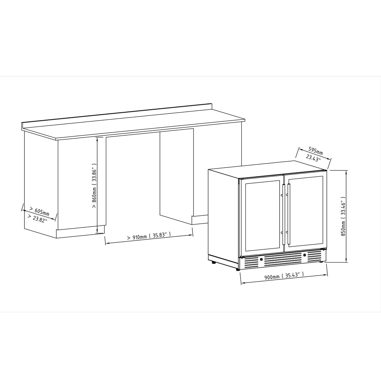 36-inch Beer and Wine Cooler Combination with Low-E Glass Door