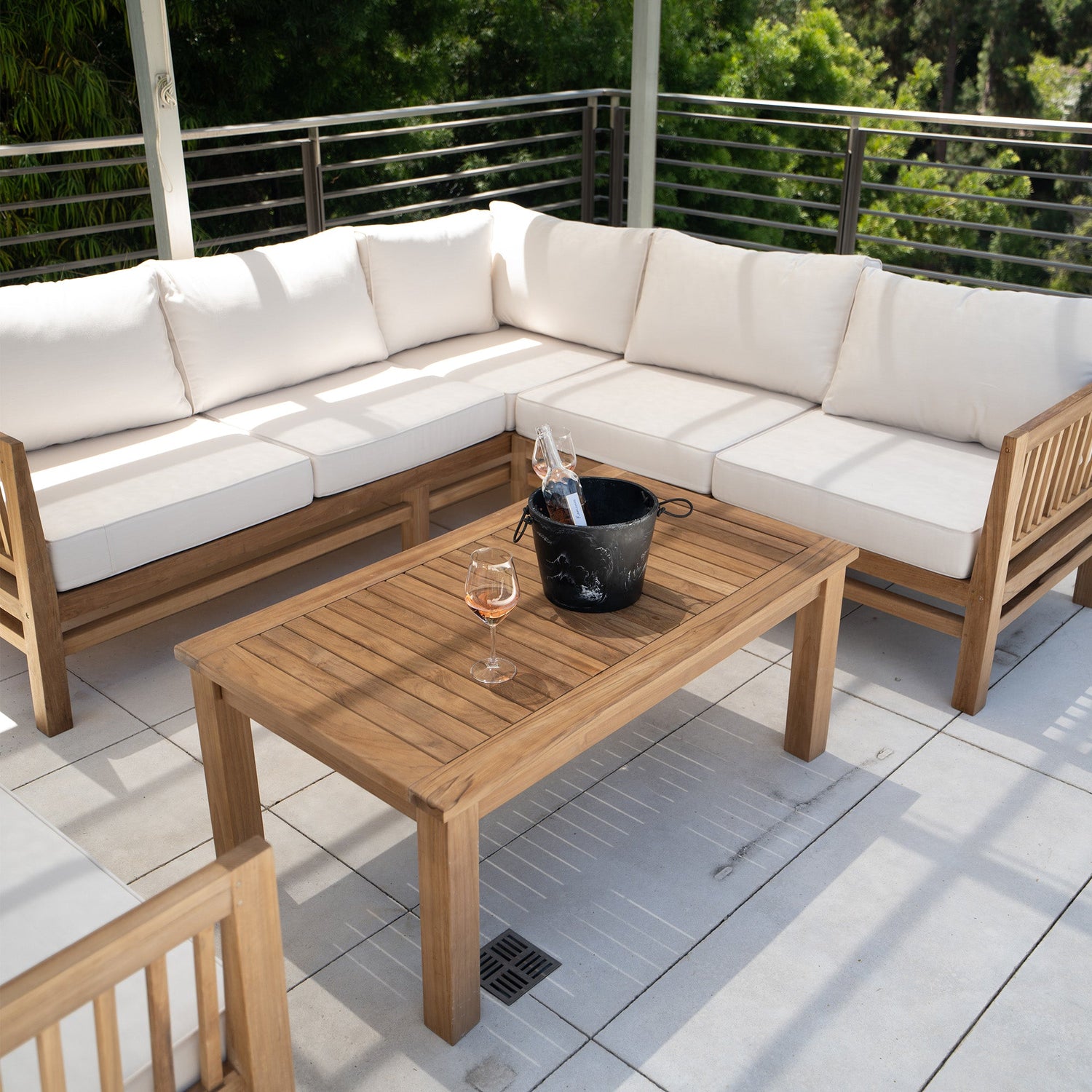 Kauai Natural Outdoor Chaise Couch Set with Sunbrella Cushions