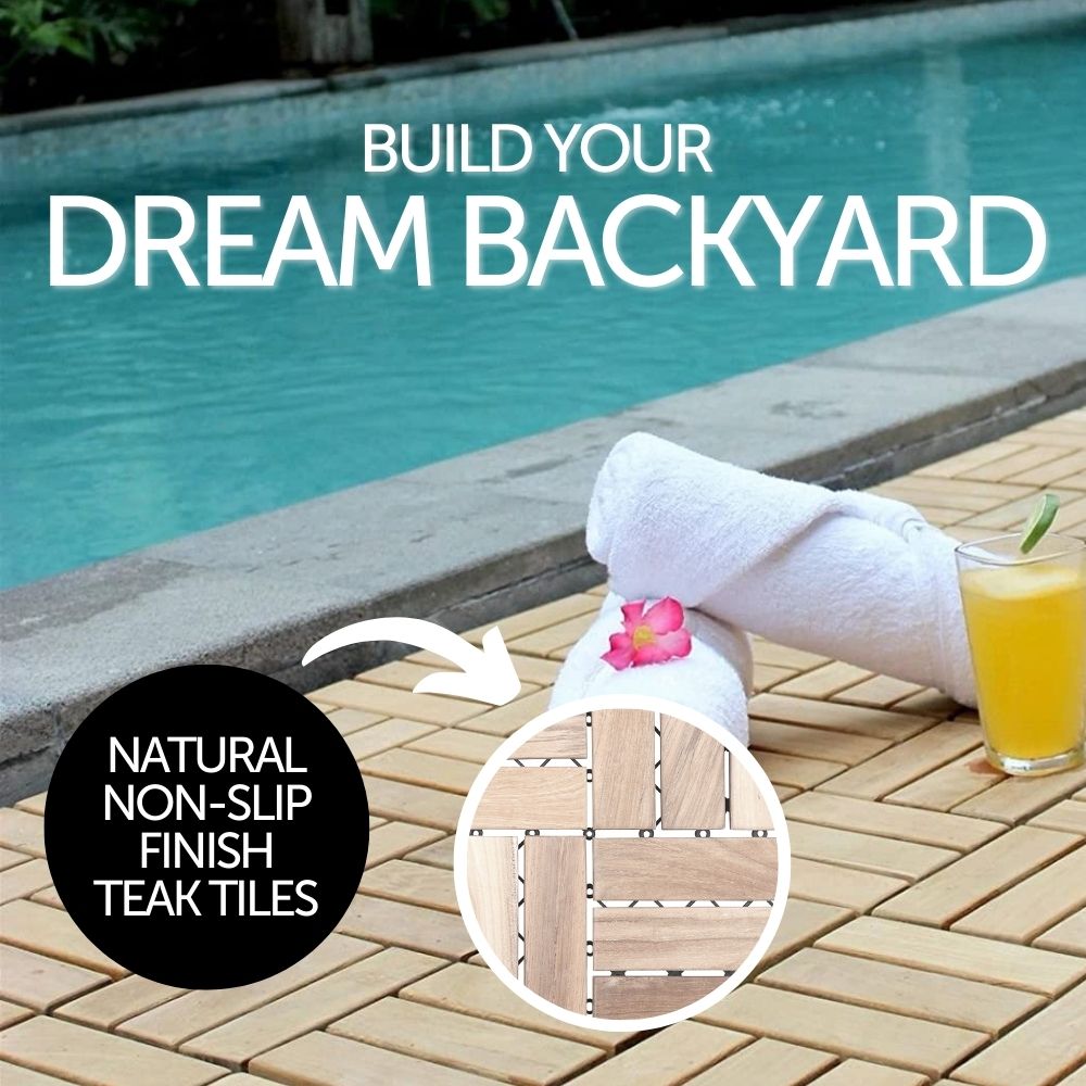 Coastal Natural Teak Outdoor Interlocking Tiles, 12 Slat (10 sq ft)