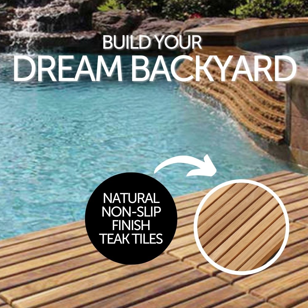 Denali Natural Teak Outdoor Interlocking Tiles, 9 Slat (10 sq ft)