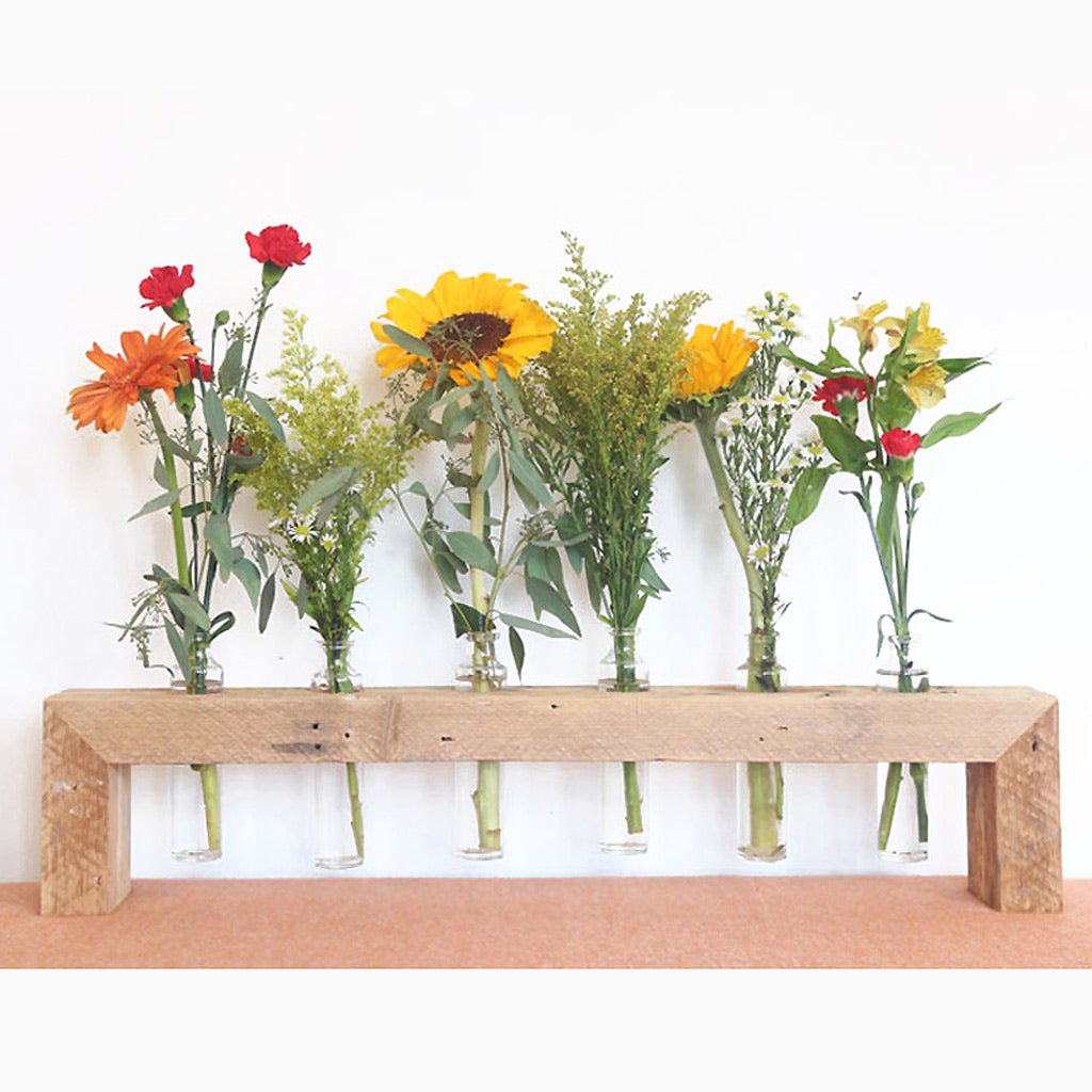 Reclaimed Pine Centerpiece: 6 Bud Vase