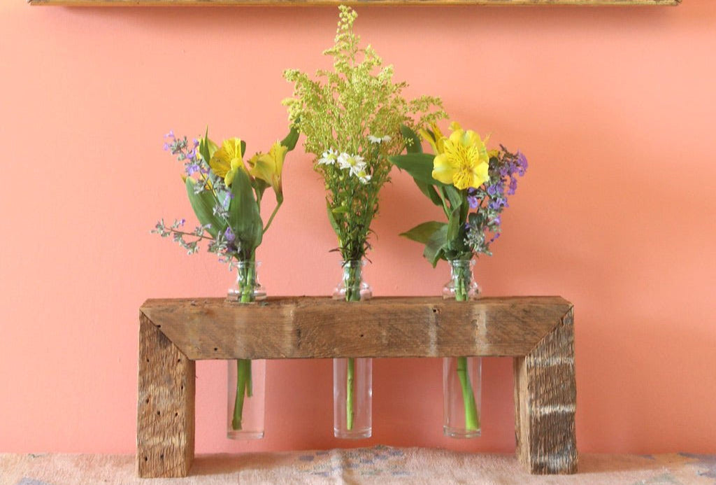 Rustic Wood Centerpiece: 4 Bud Vase