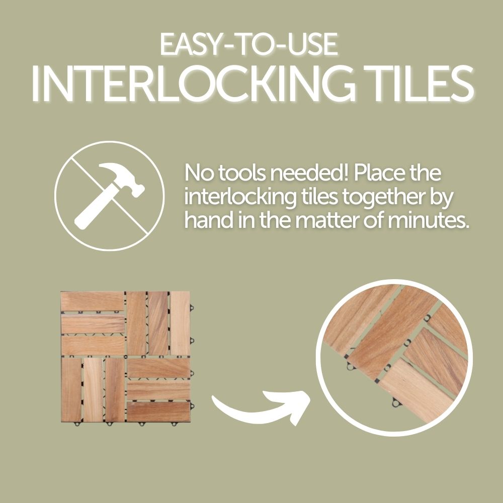 Coastal Natural Teak Outdoor Interlocking Tiles, 12 Slat (10 sq ft)