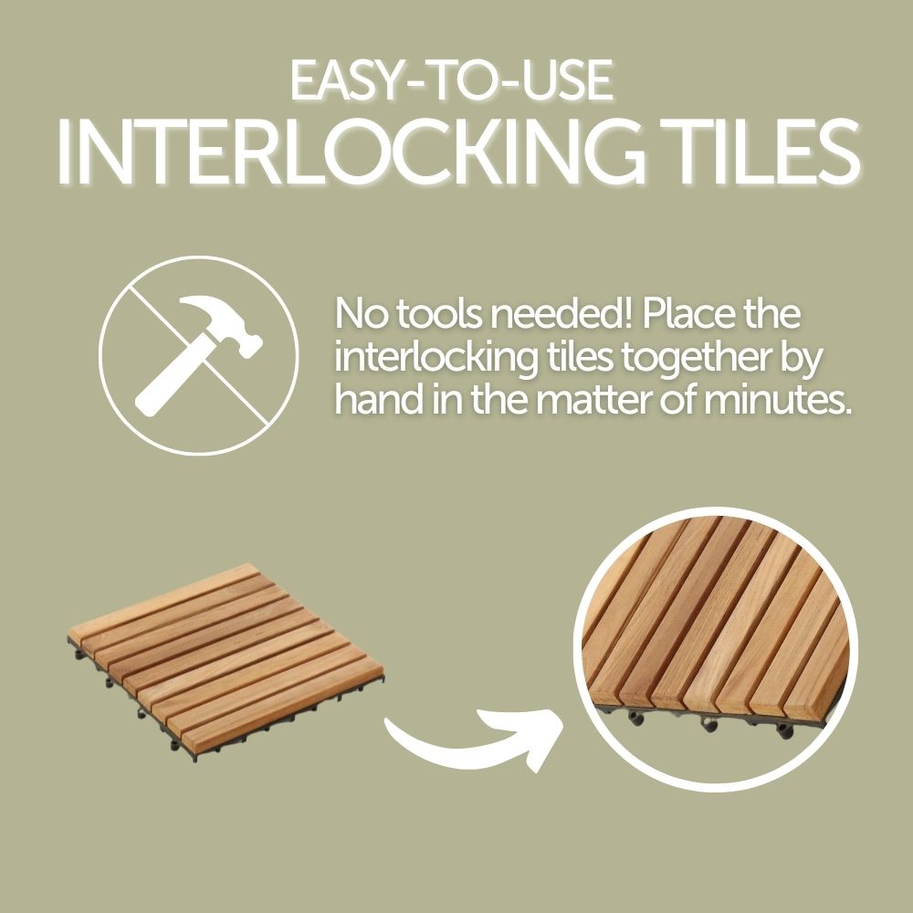 Denali Natural Teak Outdoor Interlocking Tiles, 9 Slat (10 sq ft)