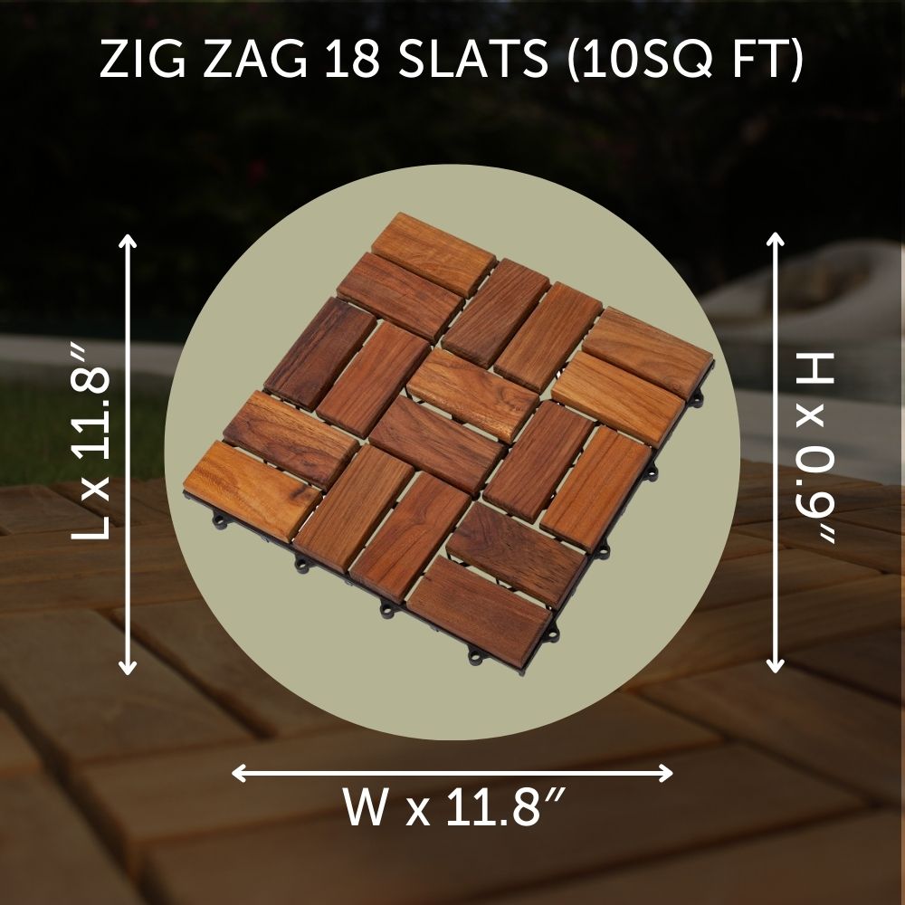 Calgary Oiled Teak Outdoor Interlocking Tiles, 18 Slat (10 sq ft)