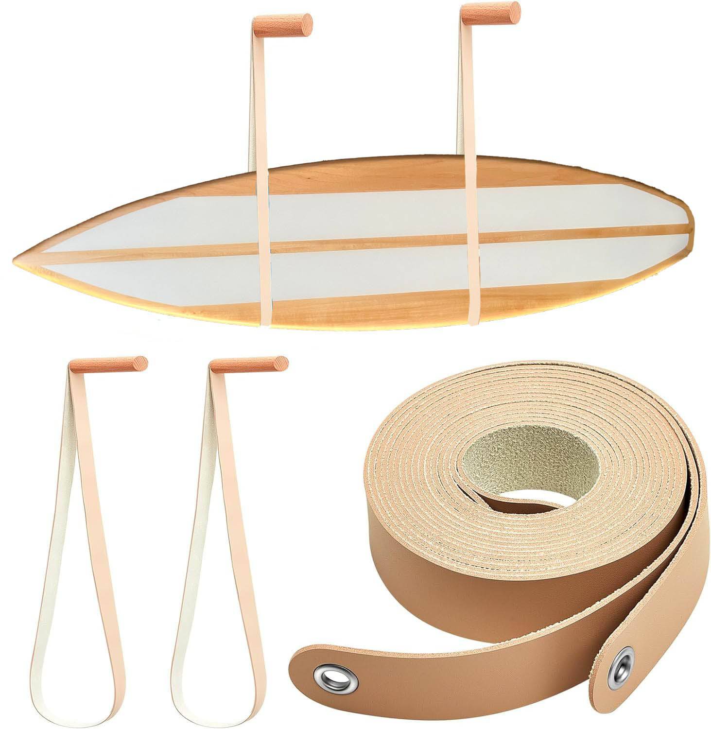 Surfboard Wall Rack - Leather Strap Hanging Surfboard Display