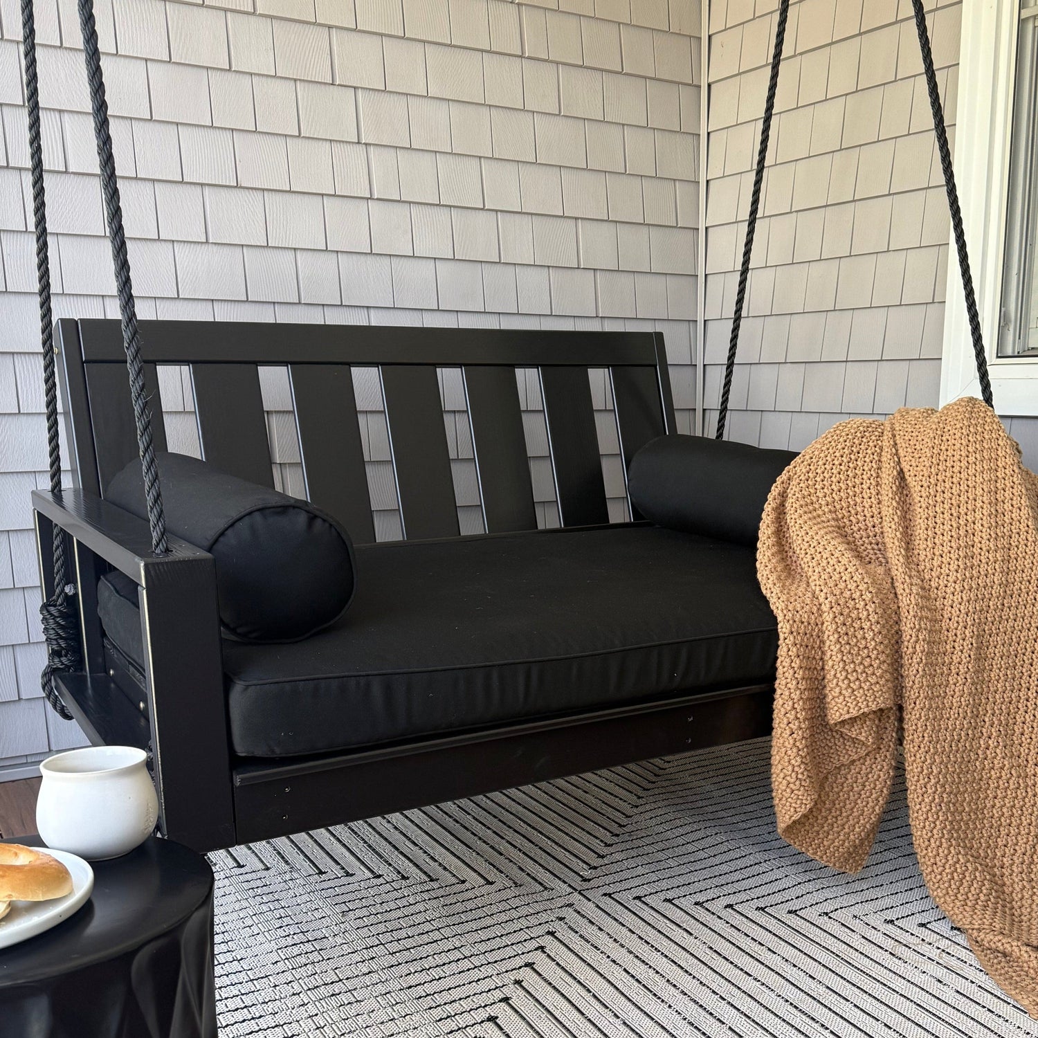 Amish Casual 6 Foot Uptown Porch Swing Bed in Tricorn Black Paint
