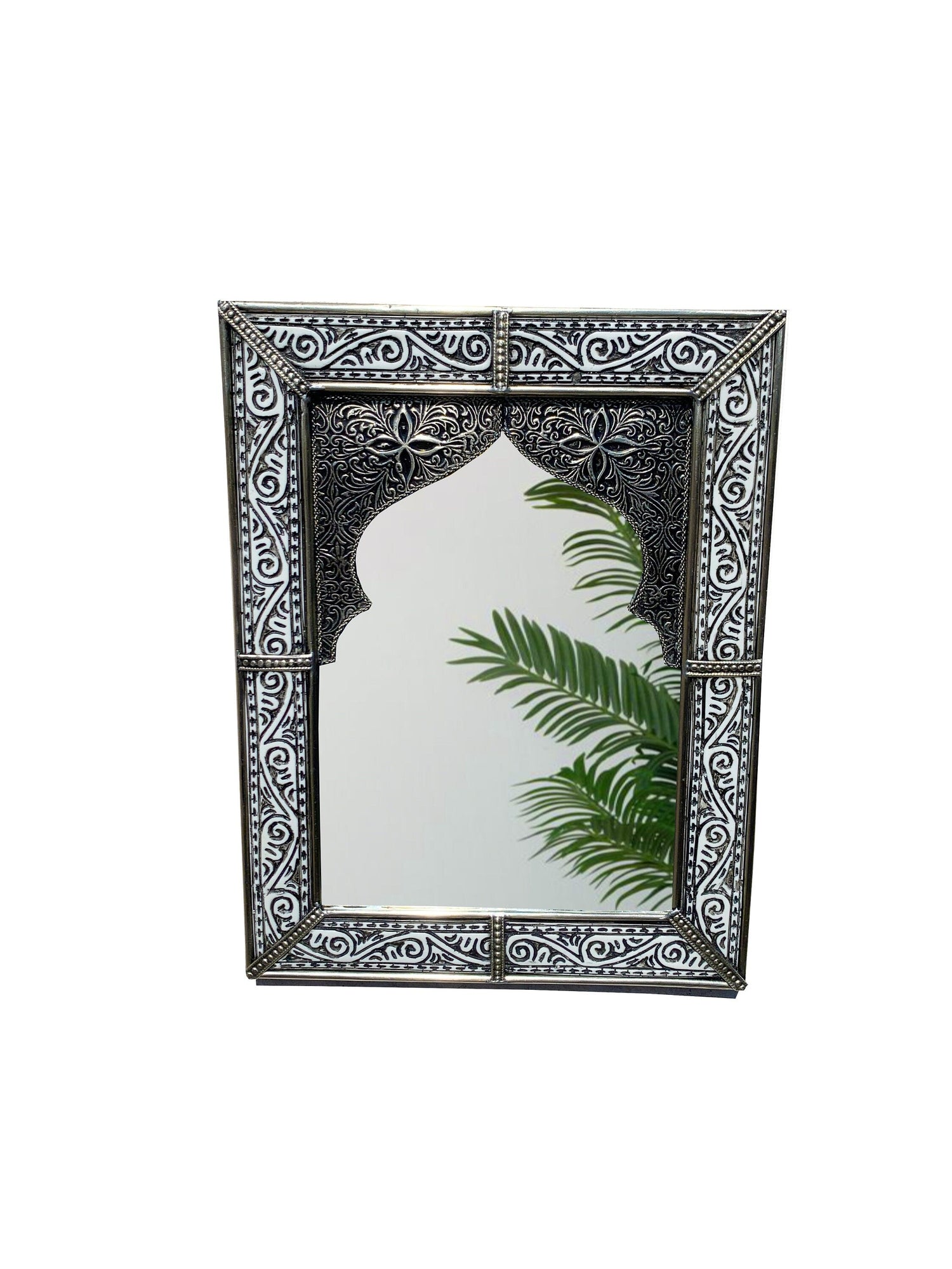 Vintage Moroccan Blue Engraved Frame Wall Mirror