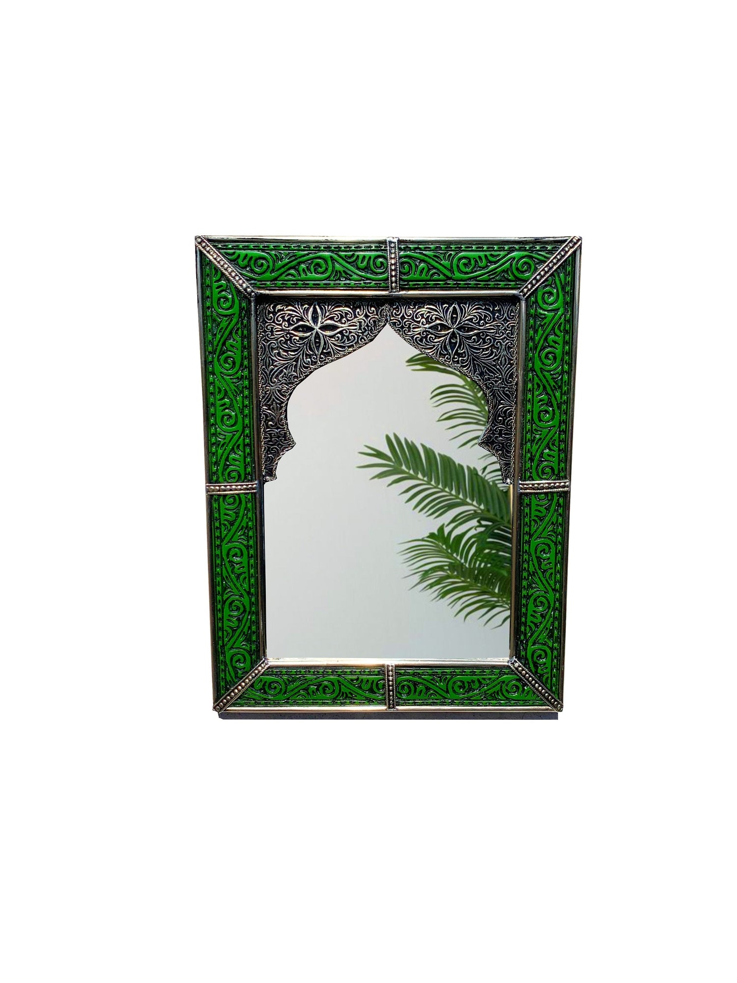 Vintage Moroccan Blue Engraved Frame Wall Mirror