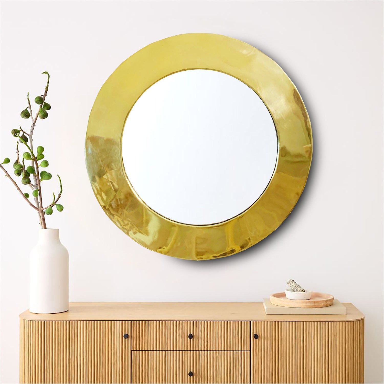 Black Brass Round Mirror