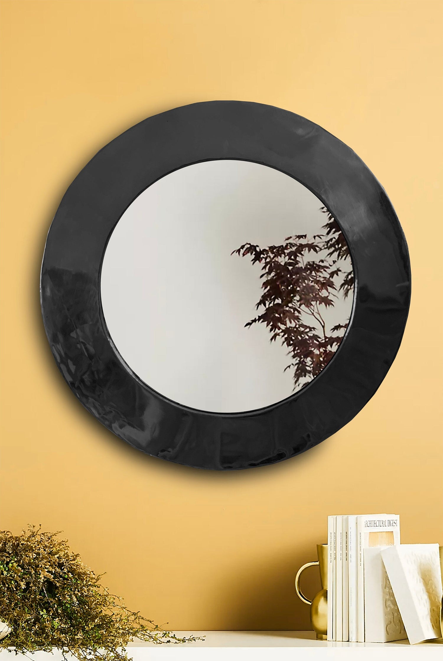 Black Brass Round Mirror