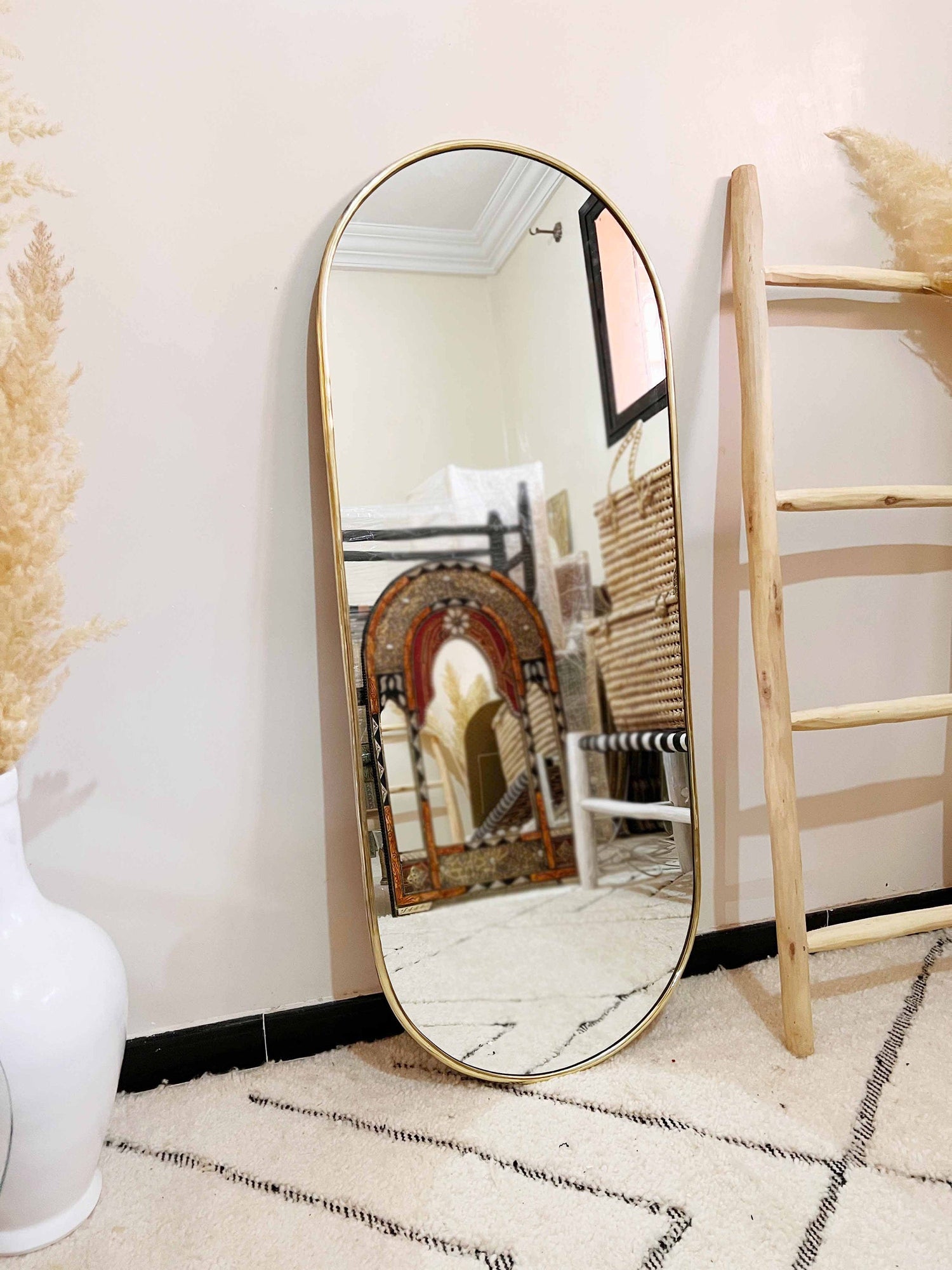 Black Frame Capsule Mirror | Brass Wall Mirror