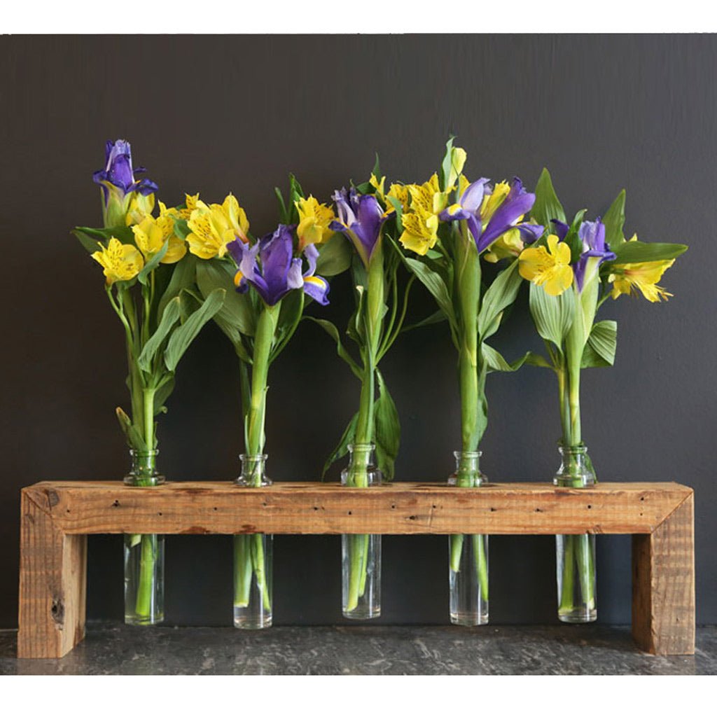 Reclaimed Pine Centerpiece: 6 Bud Vase