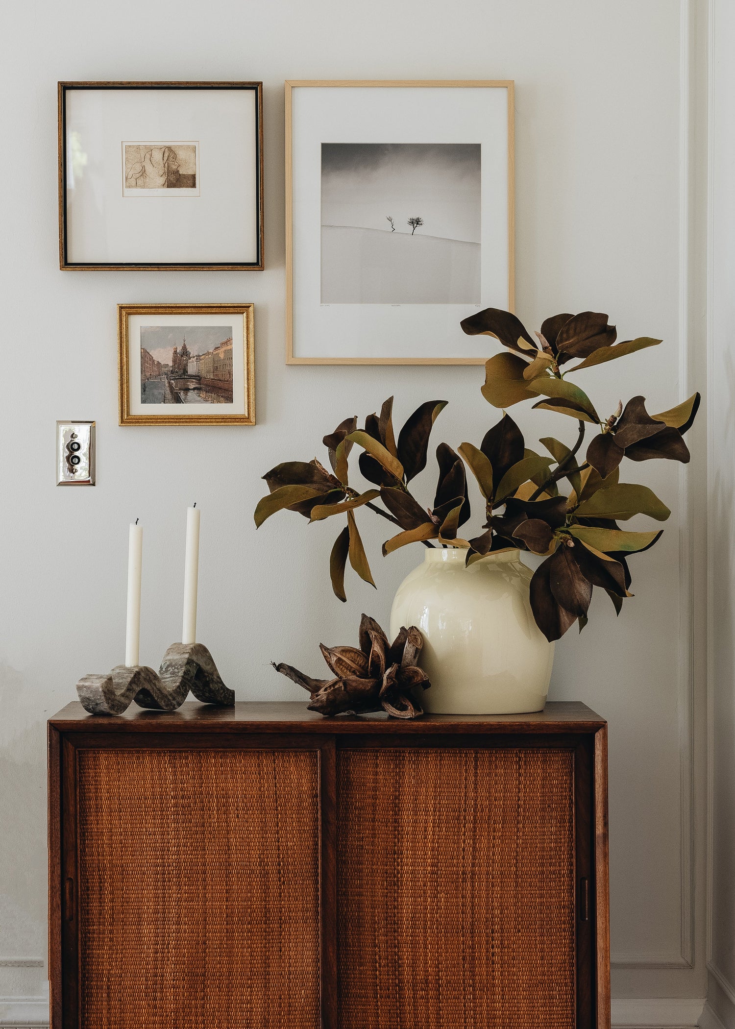 Warm Brown Fake Magnolia Leaf Branch - 38.5