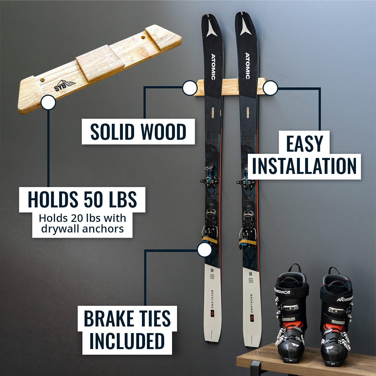 Vail Ski Display | Minimalist Wood Rack | Large