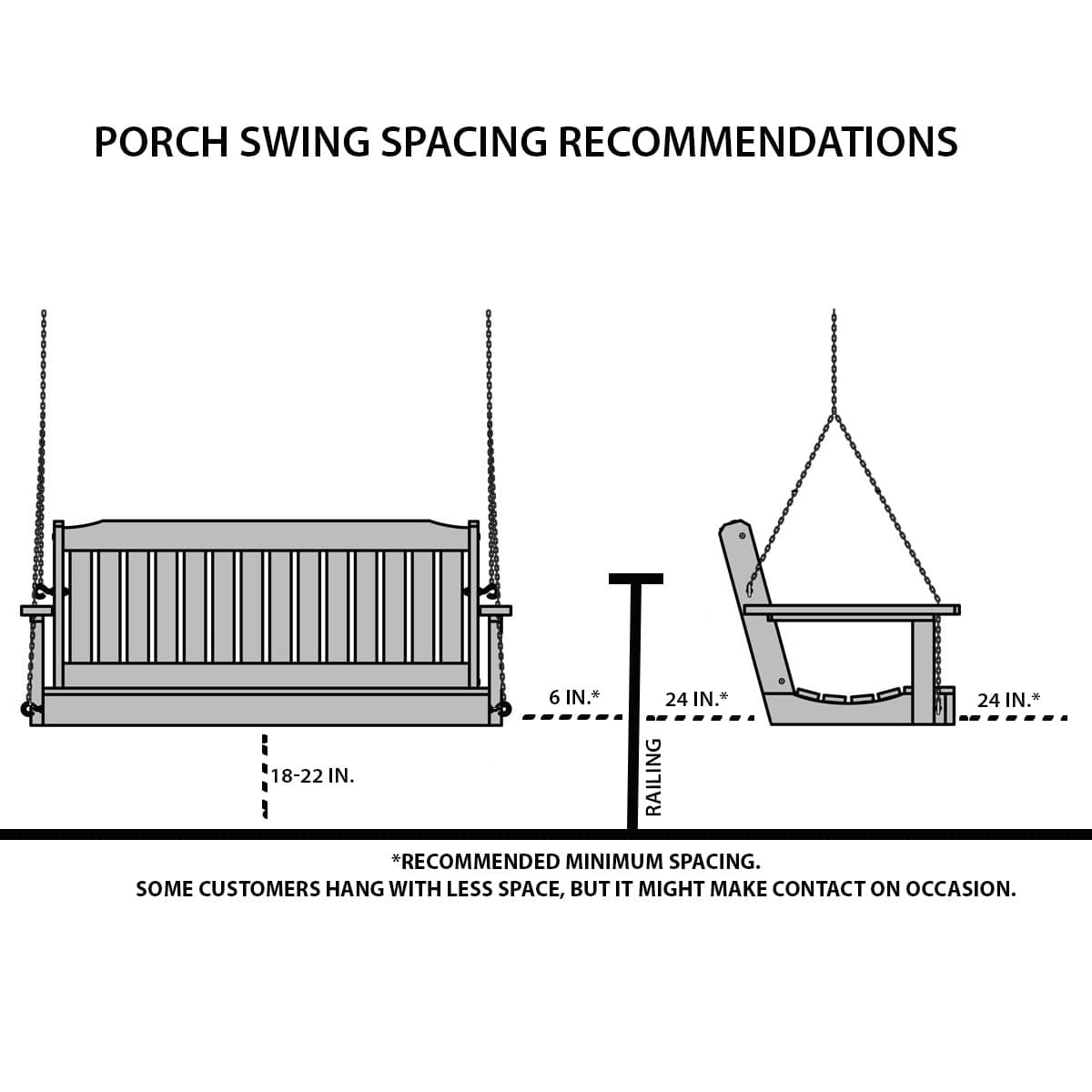 Amish Casual 5 Foot Roll Back Porch Swing in Dark Walnut with Clearcoat