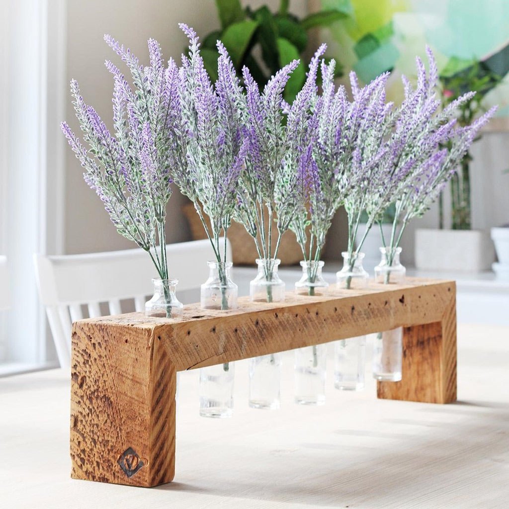 Reclaimed Pine Centerpiece: 6 Bud Vase