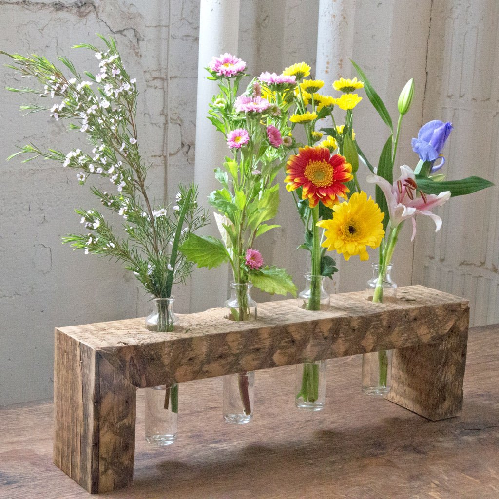 Rustic Wood Centerpiece: 4 Bud Vase