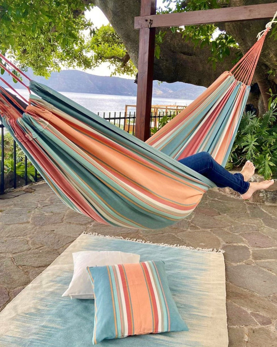 Striped Pink and Light Blue Cotton Hammock