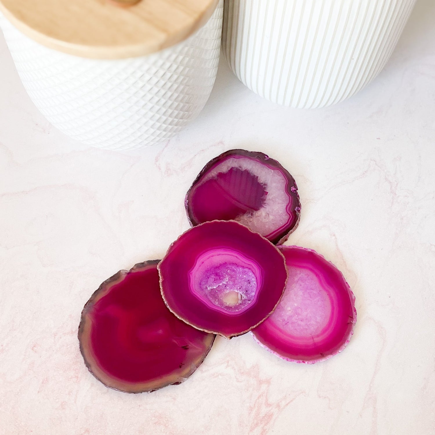 Vibrant Fuchsia Agate Coaster Set