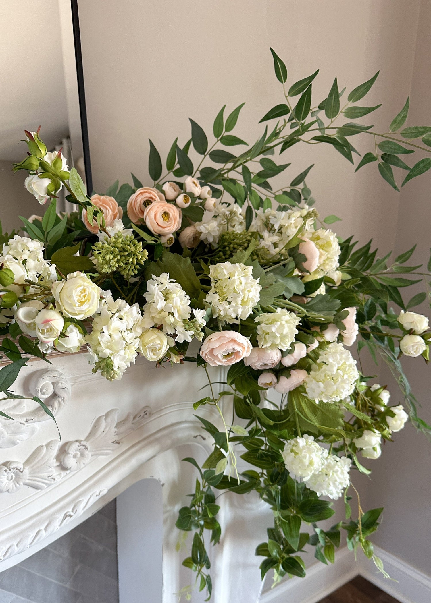 Tall Artificial Rose Branch in Cream White - 44