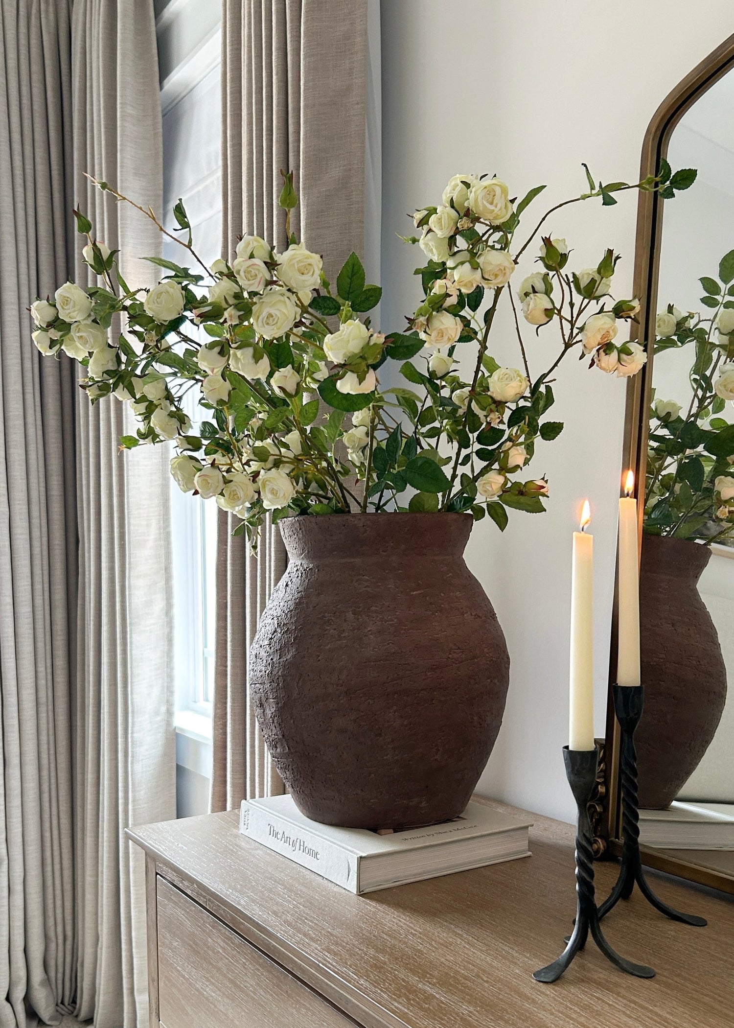 Tall Artificial Rose Branch in Cream White - 44
