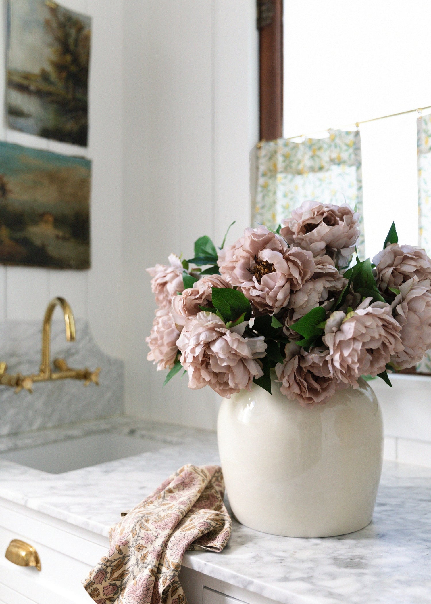Artificial Peony Flower in Mauve Beige - 18.5