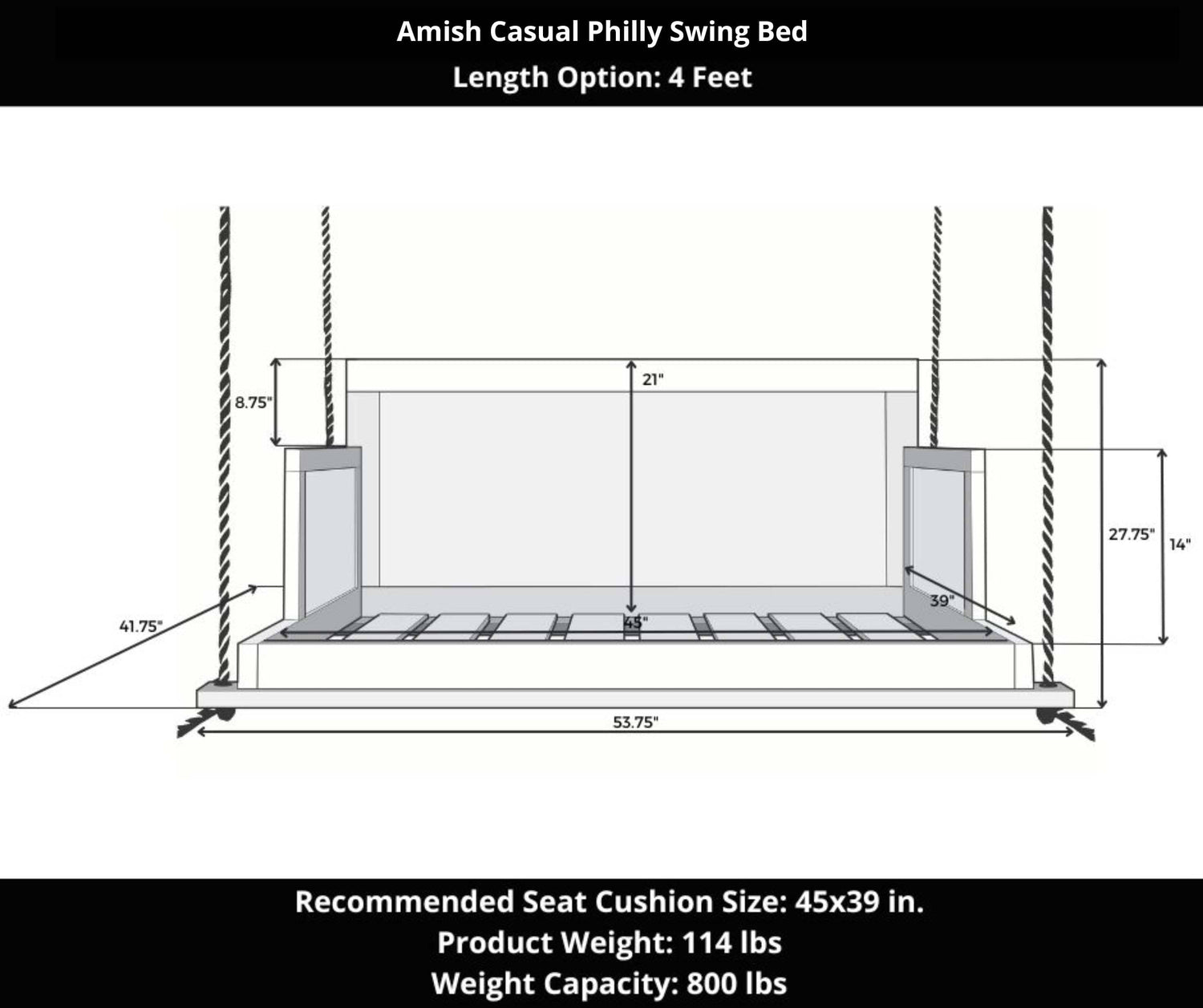 Amish Casual The Philly Daybed Swing in Tricorn Black