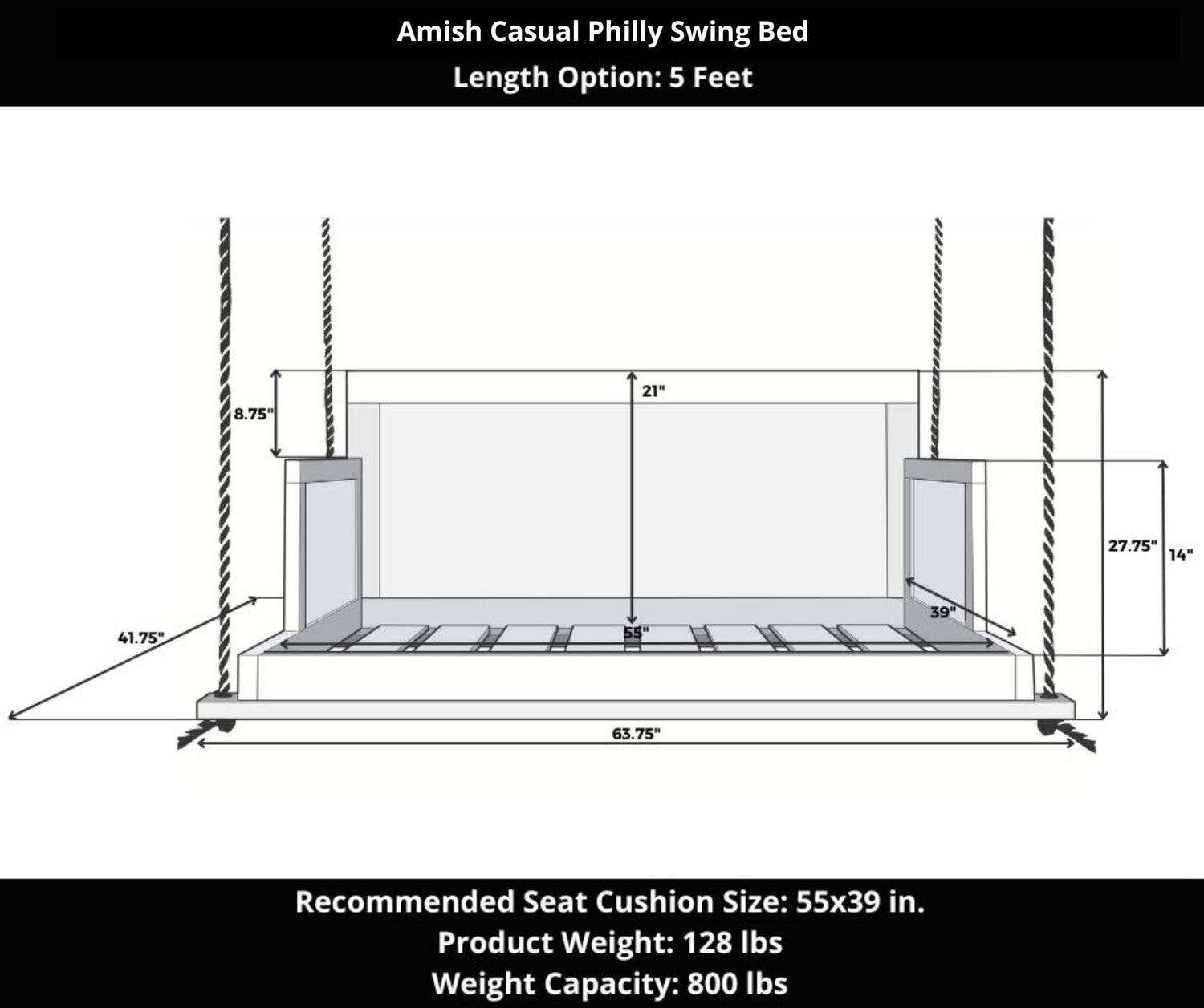 Amish Casual The Philly Daybed Swing in Tricorn Black