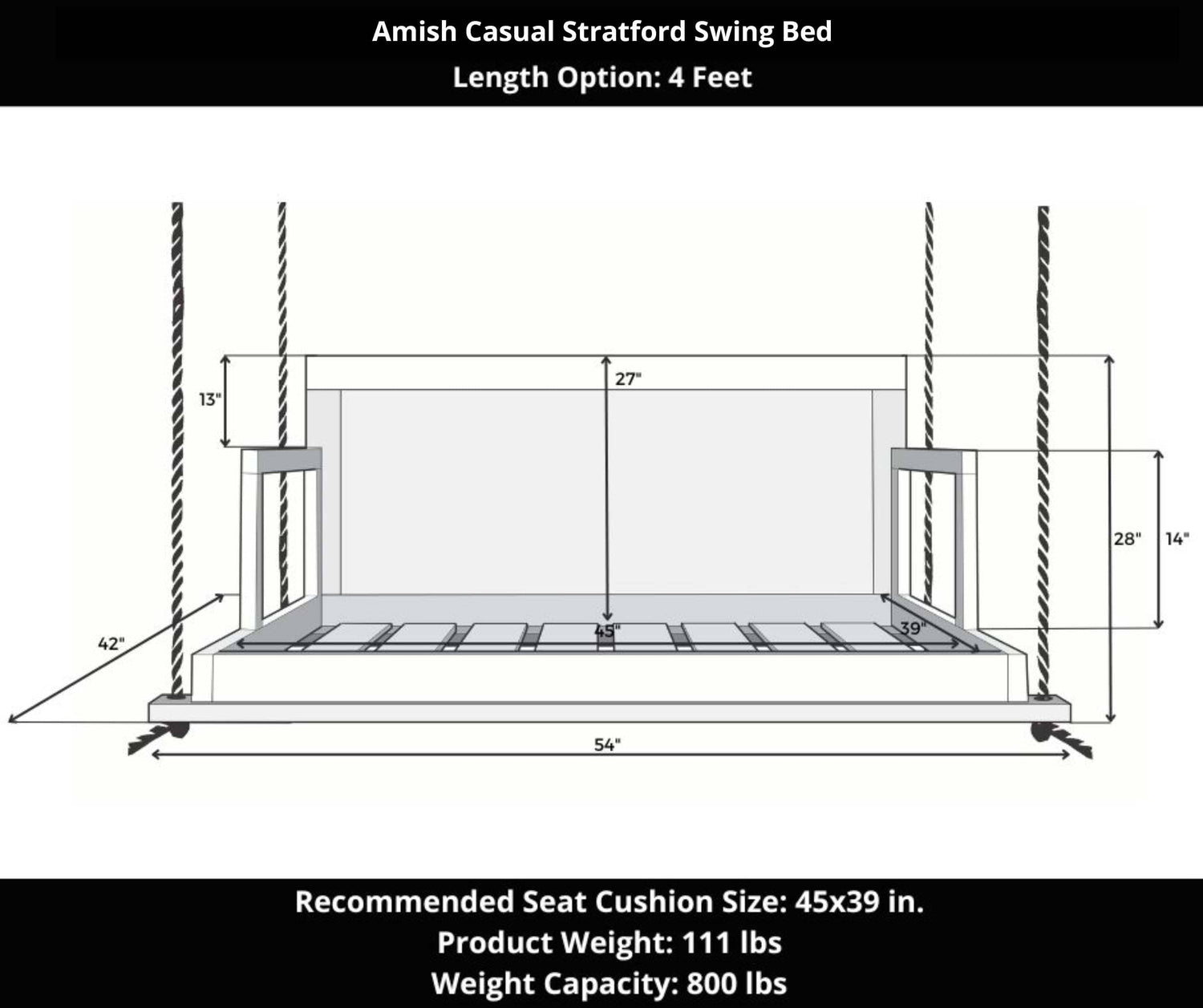 Amish Causal Stratford Porch Swing Bed in Dovetail Grey
