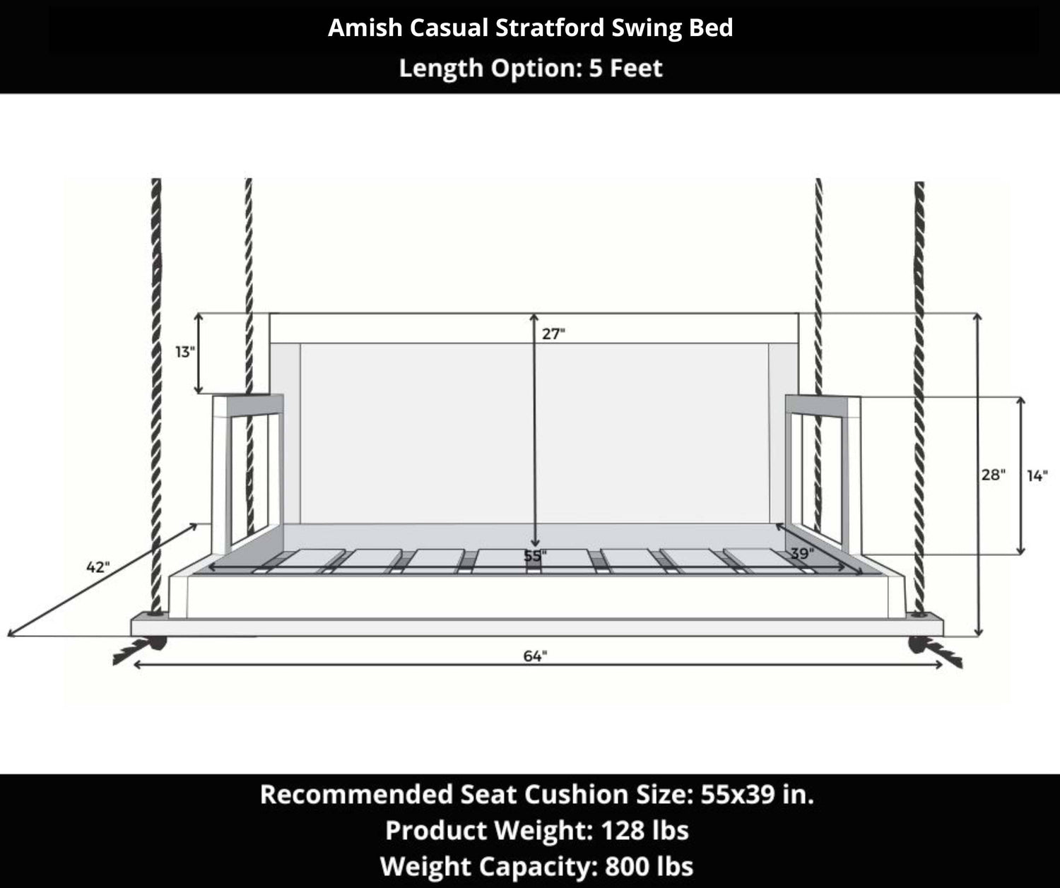 Amish Causal Stratford Porch Swing Bed in Dovetail Grey