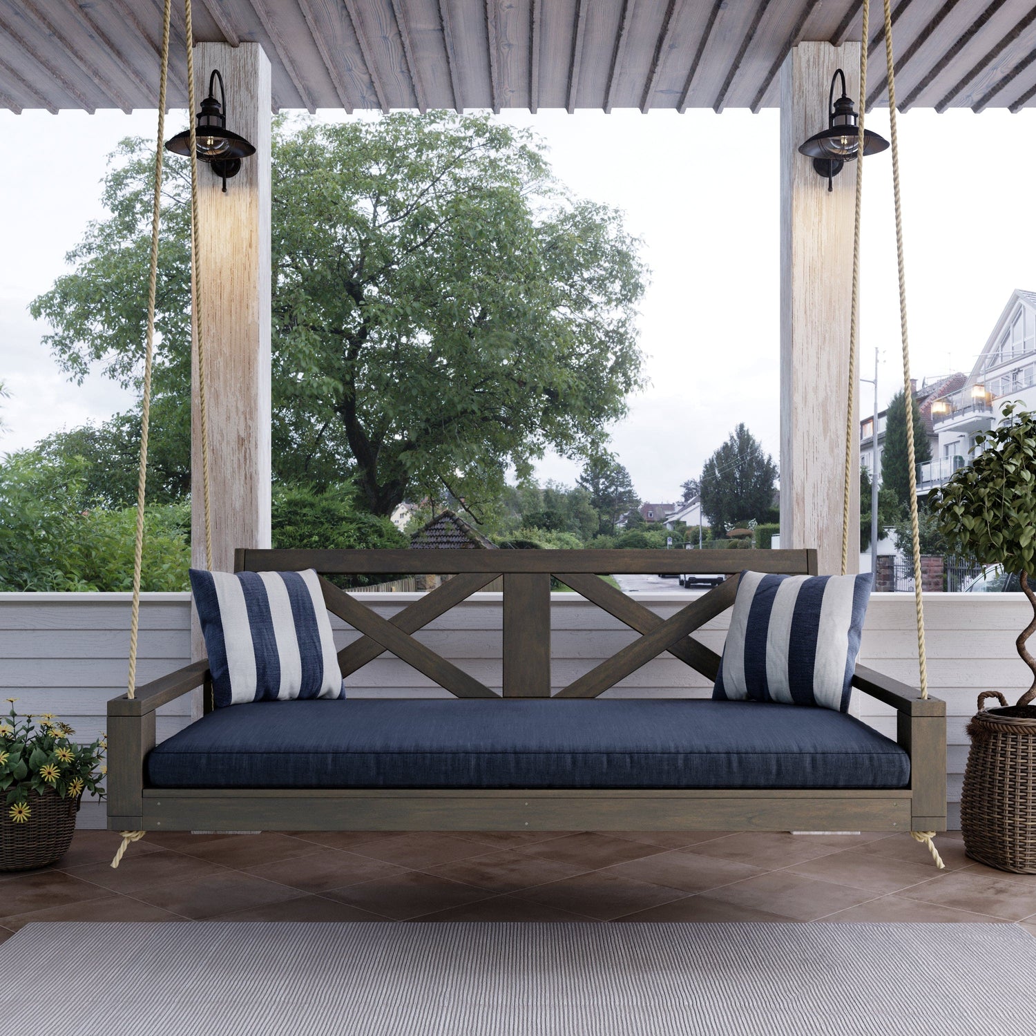 Amish Casual Malvern Porch Swing Bed, Twin Dark Walnut with Clearcoat