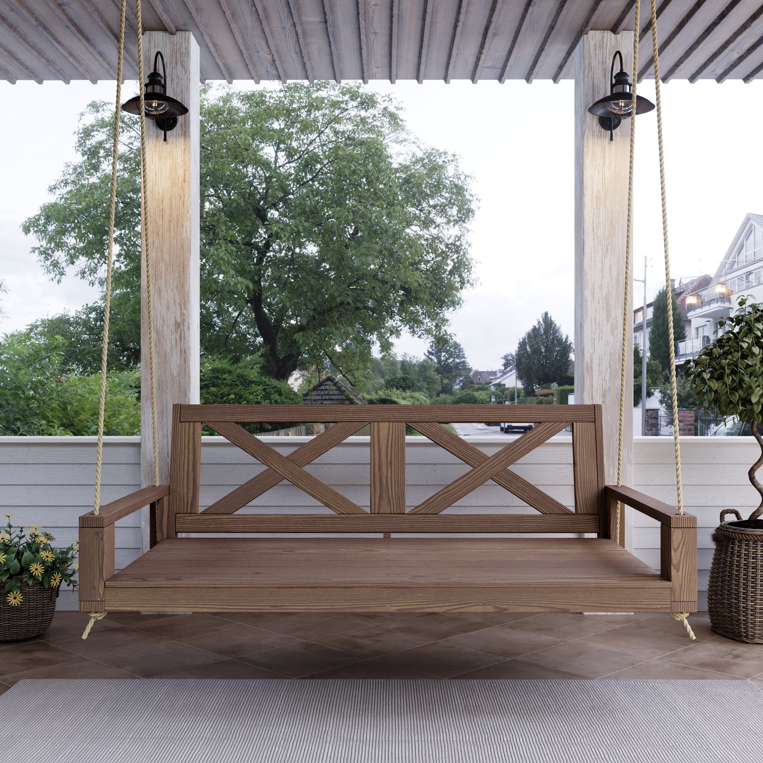 Amish Casual Malvern Porch Swing Bed, Twin Oak with Clearcoat