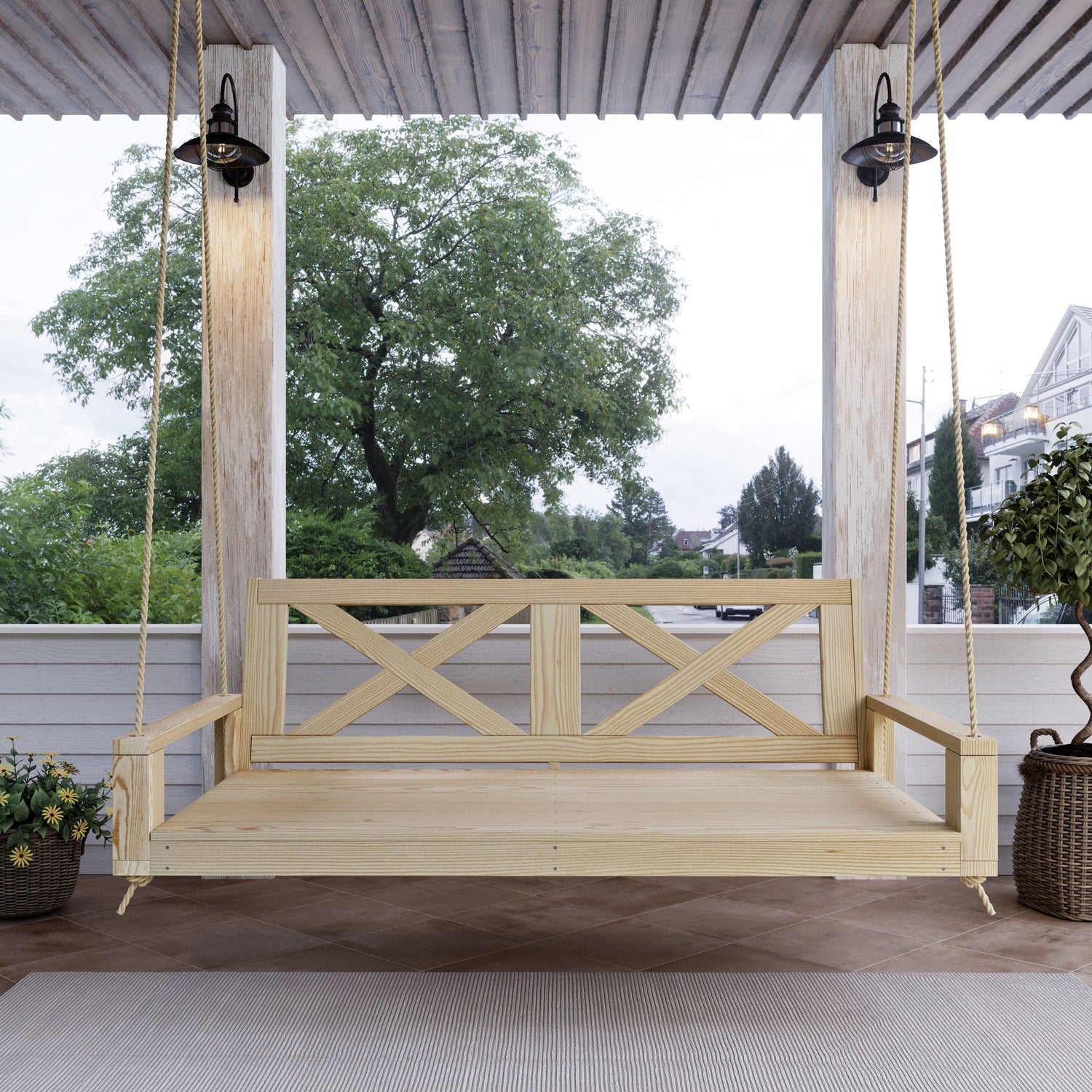 Amish Casual Malvern Porch Swing Bed, Twin Unfinished with Clearcoat