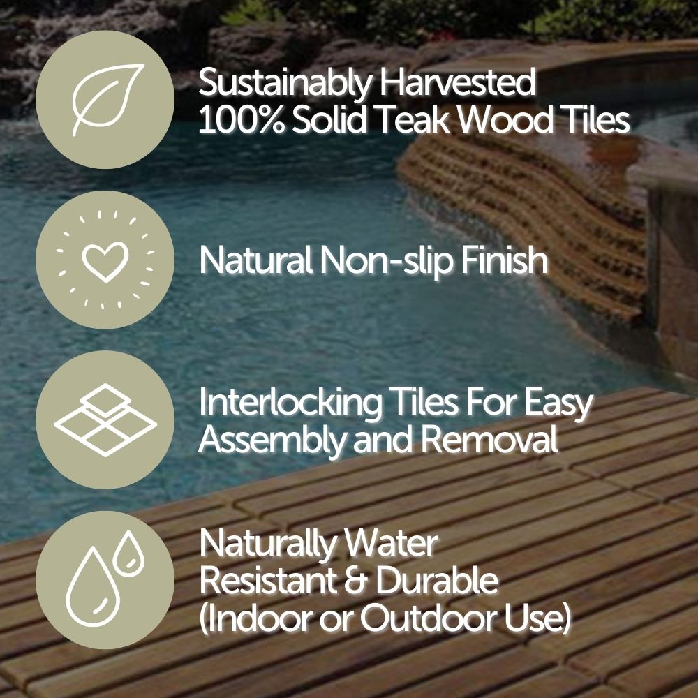 Denali Natural Teak Outdoor Interlocking Tiles, 9 Slat (10 sq ft)