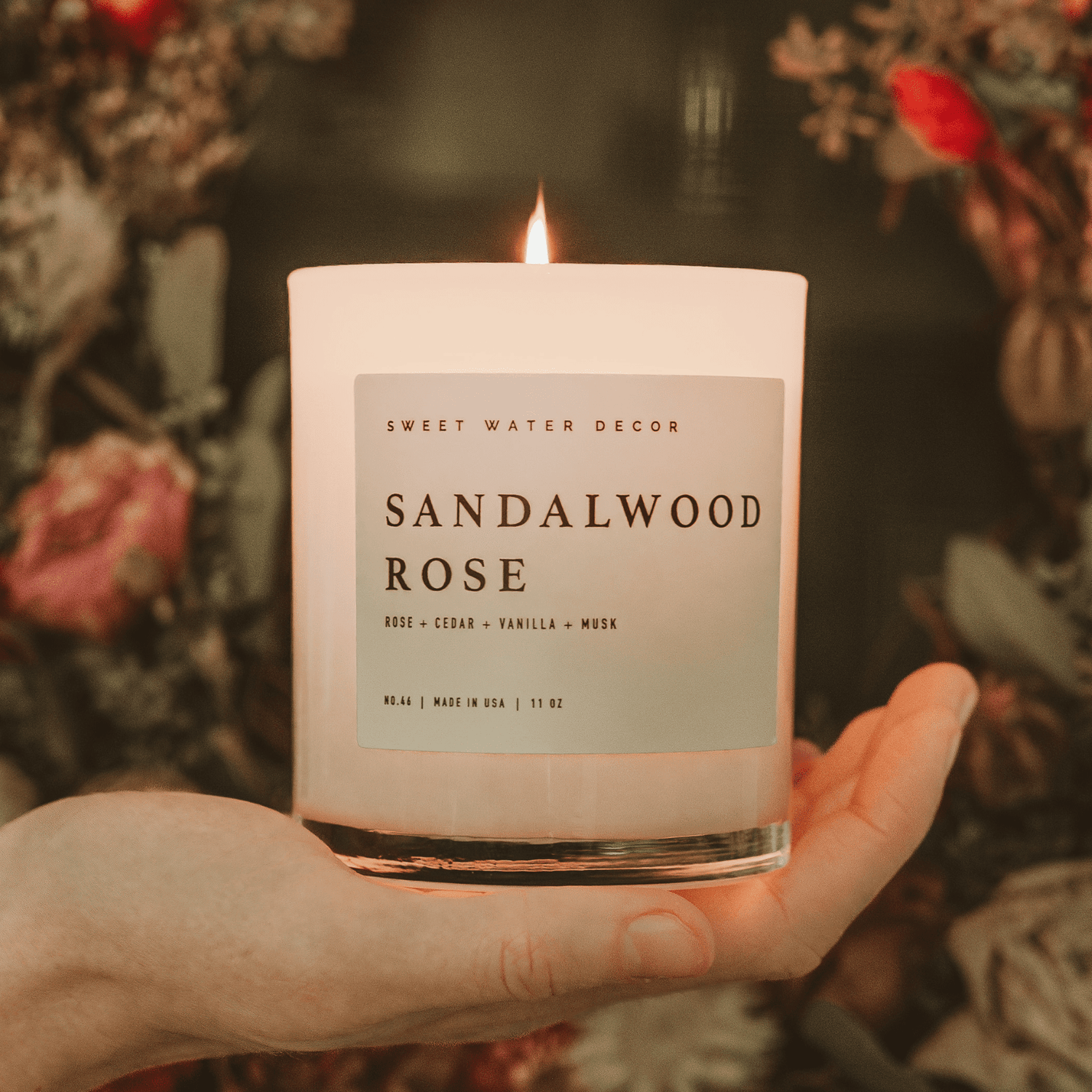 Sandalwood Rose Soy Candle - White Jar - 11 oz